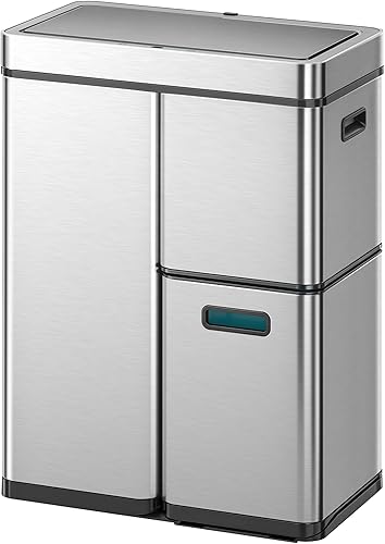 EKO Mirage Plus Système de tri sélectif à 3 compartiments, 2 x 15 l et 30 l, poubelle de recyclage avec capteur, 3 seaux intérieurs en plastique, poubelle automatique avec couvercle, grande poubelle - Nail Gallerys