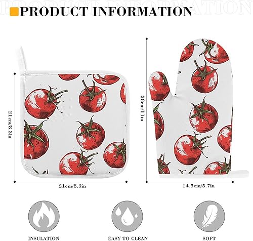 Lot de 2 gants de cuisine et maniques de style bande dessinée pour tomates - Résistants à la chaleur - Nail Gallerys