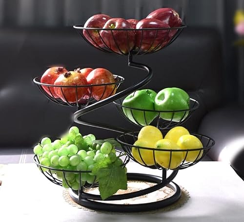 JUNYFFF Corbeille A Fruits 5 Etages,Grande Porte Fruits en Acier Porte À Pain Panier À Fruit en Métal, Fruit Basket 5 Tier De Comptoir, Décoratif Corbeille À Fruit Bol De Fruits Fruits Etagere,Noir - Nail Gallerys