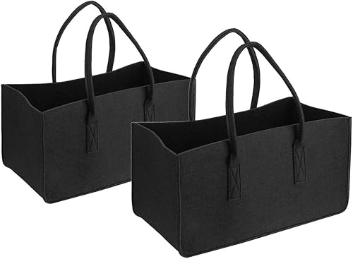 Lot de 2 sacs en feutre noir pour provisions, bûches de cheminée, panier à journaux (noir) - Nail Gallerys