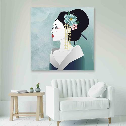 Arjazia Tableau Japonais Geisha Portrait - Décoration Murale - Toile Zen - 60 x 60 cm et 80 x 80 cm - Impression sur Toile - Déco Maison pour Salon et Chambre (60x60cm) - Nail Gallerys