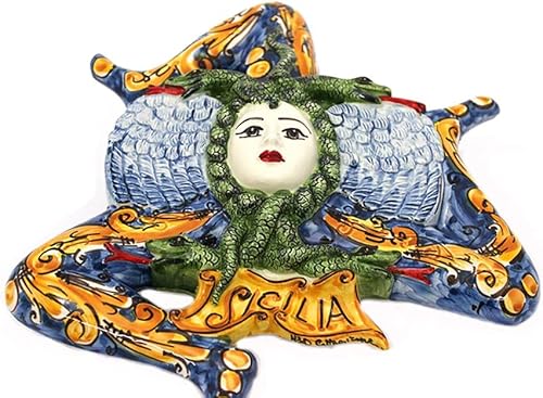 Trinacria murale sicilienne en céramique de Caltagirone réalisée et décorée à la main 18 cm et 25 cm (Jaune 18 cm) - Nail Gallerys