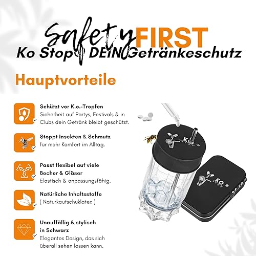 Arrêtez Ko | Couvercle de protection des boissons contre les chutes | Paquet de 5 | Housse de protection | Préservatif en verre | Fête | Fête | légitime défense | Loisirs | Jardin | camping - Nail Gallerys