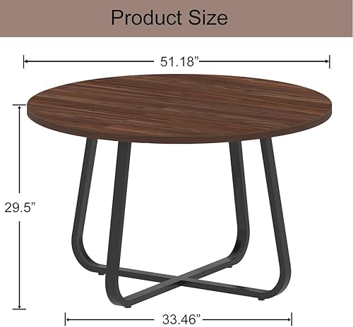 LVB Table de salle à manger ronde moderne en bois et métal, petite table de salle à manger industrielle pour 4 à 6 personnes, tables basses rondes pour la maison, la cuisine, le salon, noyer, 130 cm - Nail Gallerys