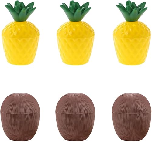 Mtbricey Tasses hawaïennes Luau en noix de coco et ananas - Réutilisables - En plastique - Pour la plage, l'été, les cocktails hawaïens - Nail Gallerys