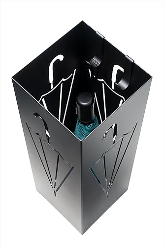 Neustein Porte-parapluies au design moderne en métal pour la maison et le bureau, design parapluie, 2 crochets, 2 bacs de récupération d'eau amovibles, 15,5 x 15,5 x 49 cm, noir, carré - Nail Gallerys