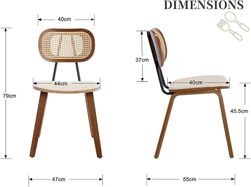 chairus Lot de 2 Chaises de Salle à Manger avec Pieds Bois Chaise Rembourrée en Cuir PU pour Salon Chaises de Cuisine avec Dossier Rotin, Beige - Nail Gallerys