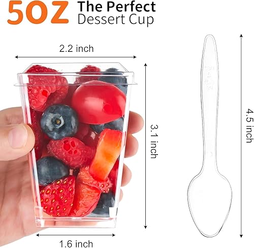 40 PCS Tasses à Dessert, avec couvercles et cuillères, bols à dessert transparents 5 OZ / 160ML, coupes à dessert carrées réutilisables, pour puddings, mousses et coupes à dessert pour fêtes de glaces - Nail Gallerys