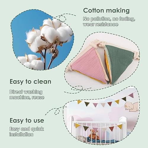 Guirlande de Fanions pour Chambre d'enfant, SRLWMYI 2,6 mètres Coton Bannière de Drapeau Triangulaire en Tissu Guirlande Fanion Décoration Chambre Enfant Chambre bébé à Suspendre Morandi-Green+Beige - Nail Gallerys