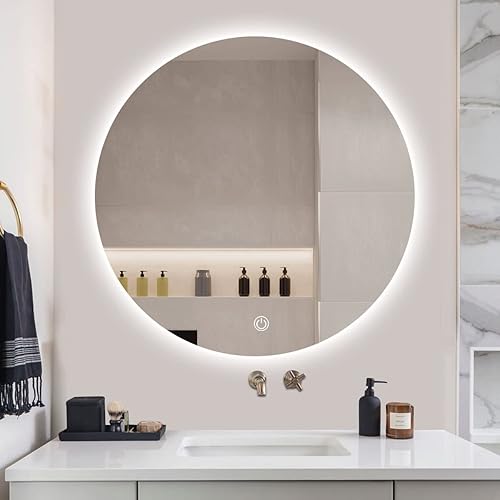 SensaHome - Miroir de Salle de Bain Rond sans Cadre avec éclairage LED - Intensité Variable - Miroir Mural - 50CM - Nail Gallerys