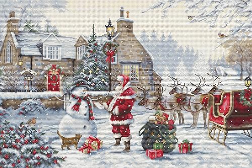 Luca-S BU5011 Kit de broderie au point de croix Doré – Maison du Père Noël - Nail Gallerys