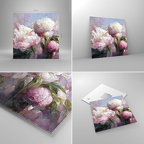 Moderne Impression sur Verre 70x70cm Image Tableau en Verre Decoration Murale Fleurs Pivoines Classicisme Grand Tableaux Decoratifs Muraux Chambre Cuisine Carré Deco Cadre Salon Art Wall GAC70x70-5975 - Nail Gallerys