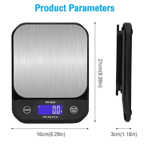 Balance de cuisine numérique 5 kg (0,5 g de précision) – Balance alimentaire étanche avec écran LCD rechargeable en acier inoxydable avec 4 unités de mesure pour pâtisserie, cuisine, thé, médicaments - Nail Gallerys