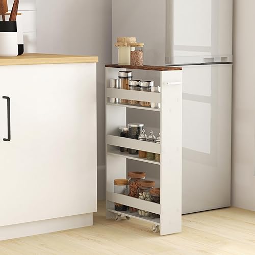 GOPLUS Chariot de Rangement Cuisine, Hauteur 80,5cm, Desserte à roulettes avec 4 roulettes 360°, Poignée Latérale, Meuble Cuisine pour Cuisine,Salle de Bain,47,5x13x80,5cm - Nail Gallerys