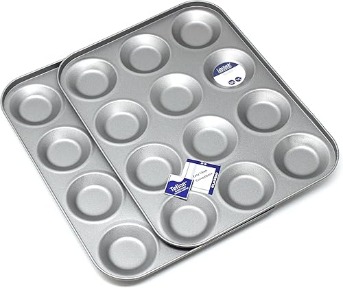 Lets Cook Lot de 12 plateaux de cuisson pour Buns, Fairy Cakes, Tarts and Mince Pies, 2 plateaux de cuisson non collants, fabriqués au Royaume-Uni - Nail Gallerys