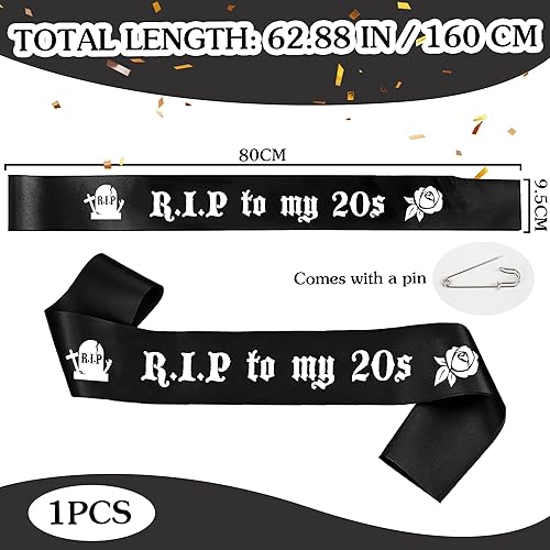 Rip to My 20s Écharpe 30e anniversaire Décoration Noir Blanc 30 ans Décoration d'anniversaire Rip Twenties Sash, Écharpe d'anniversaire en satin drôle pour femmes hommes Décoration de fête - Nail Gallerys