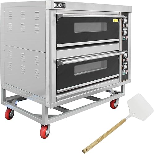 KUKOO Four à Pizza Professionnel en Acier Inoxydable, Four Pâtissier Electrique à 2 Etages, Soles en Pierre Réfractaire, Plateaux de cuisson et Pelle à Pizza Offerts 23908 - Nail Gallerys