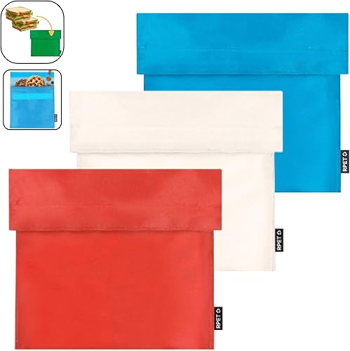 ANDINUS Lot de 3 sacs réutilisables pour sandwich (18 x 18 cm) – Tissu écologique, sans BPA, lavables et durables – Porte-sandwich, nourriture et snacks. Couleurs vives (rouge, blanc et bleu) - Nail Gallerys