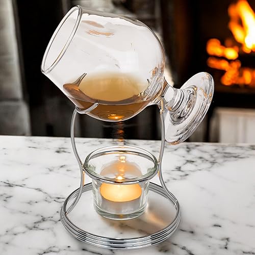 MIJOMA Brandy Coffret cadeau chaud – Chauffe-cognac avec oscillateur en verre de 400 ml, support en acier inoxydable et photophore en verre, aromatique pour les amateurs - Nail Gallerys