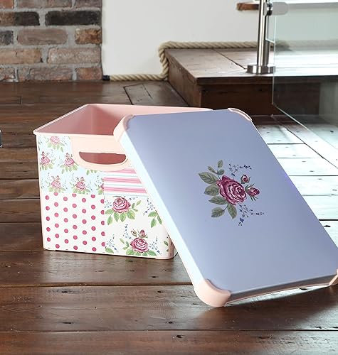 Curver 212966 Stockholm Boîte de rangement en plastique 22 litres Grand modèle Motif patchwork rose - Nail Gallerys