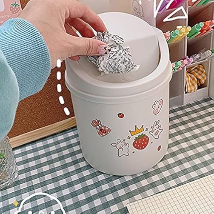 EHOTER Petite Poubelle De Bureau, Poubelle De Table Avec Couvercle, Poubelle En Plastique Réutilisable Pour Salle De Bain Bureau Salon Cuisine Chambre (Blanc) - Nail Gallerys