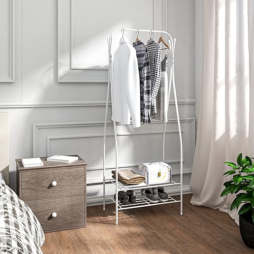 WOLTU Portant à vêtements 58,5x32x158cm,Porte-vêtements avec étagère à chaussures en Fer,Blanc - Nail Gallerys