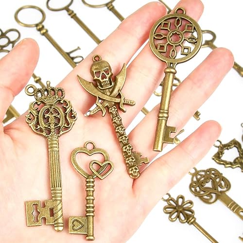 TIMESETL 24Pcs Clés Décoration en Bronze Clés Antiques Pendentif Clés Anciennes de Décoration Clés de Squelette en Métal Exquis Breloques Clés pour DIY Bracelets Colliers Porte-clés Pendentif, 5-9 MM - Nail Gallerys