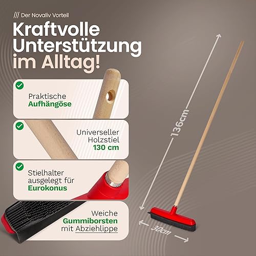 Novaliv Set de balayage en caoutchouc avec manche et balayette I Rouge I Manche en bois I Jeu de balais en caoutchouc - Nail Gallerys