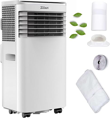 Climatiseur mobile 9 000 BTU avec tuyau d'évacuation et joint de fenêtre - Climatiseur mobile 24 h - Ventilateur de refroidissement 300 m³/h - Déshumidificateur 1,2 l/h - Climatiseur mobile silencieux - Nail Gallerys