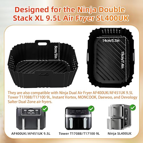 Lot de 13 accessoires pour friteuse à air comprimé Ninja Double Stack XL 9,5 L SL400UK, doublures en silicone, paniers de friteuse à air, grille de barbecue, gants, brosse à huile, clip alimentaire - Nail Gallerys