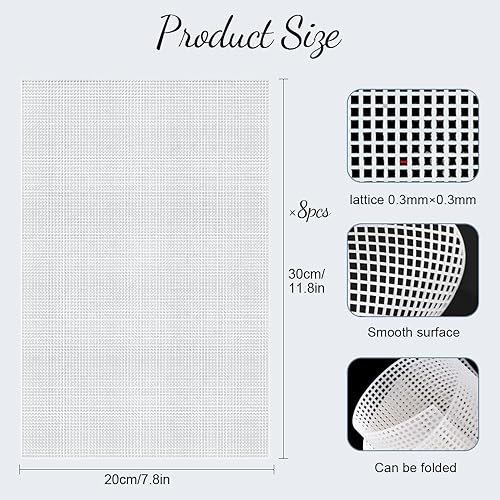 YZROHYI 8 Pièces Feuilles de Toile en Maille Plastique 30 X 20 cm,Canevas Plastique pour Sac à Main,Broderie en Maille Blanc,Plastic Mesh Canvas,Canevas Broderie Maille Trous pour Bricolage Artisanat - Nail Gallerys