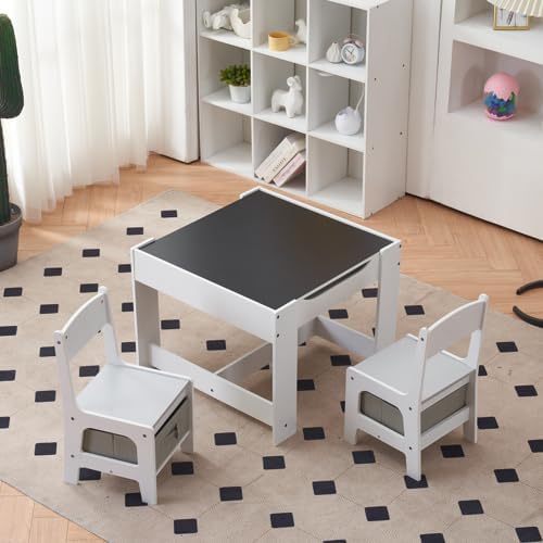 Bonnlo Table Enfant avec 2 Chaises, Table Enfant et Chaises avec Boîtes de Rangement, pour Chambre d'enfant, Gris - Nail Gallerys