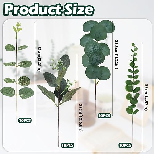 kaiyaya Lot de 40 feuilles d'eucalyptus artificielles - Décoration de table - 4 styles pour mariage, communion, fête - Nail Gallerys