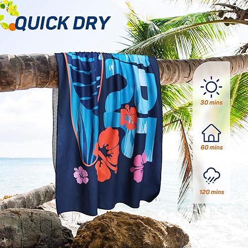 Yeahshion Serviette de Plage à Séchage Rapide 180x90 cm, Grande Serviette de Sport en Microfibre Anti Sable, Serviette de Plage Portable pour Sport, Voyage, Yoga, Natation, Surf Bleu - Nail Gallerys