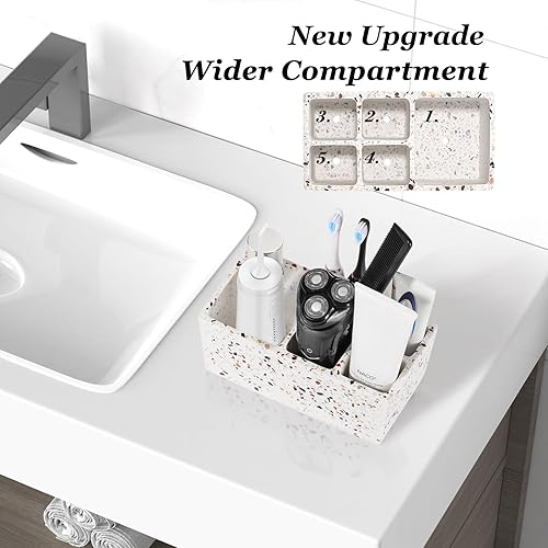 Luxspire Porte Brosse à Dents, Support de Brosse à Dents en Résine avec 5 Fentes, Distributeur de Dentifrice Hygiénique, Organisateur Salle de Bain Ventouse pour Rasoir Dentifrice, Terrazzo - Nail Gallerys