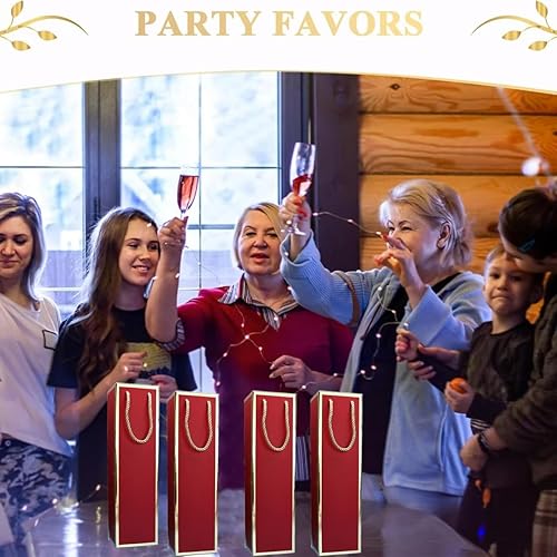 Lot de 12 sacs pour bouteilles de vin en papier kraft avec poignée - Organisateur de vin en kraft pour mariage, fête - Rouge - Nail Gallerys