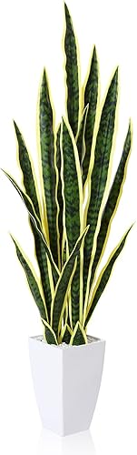 CROSOFMI Plantes Artificielles Interieur Sansevieria 110 cm Grande Plastique Fausse Plante Decoration Chambre Maison（Jaune） - Nail Gallerys