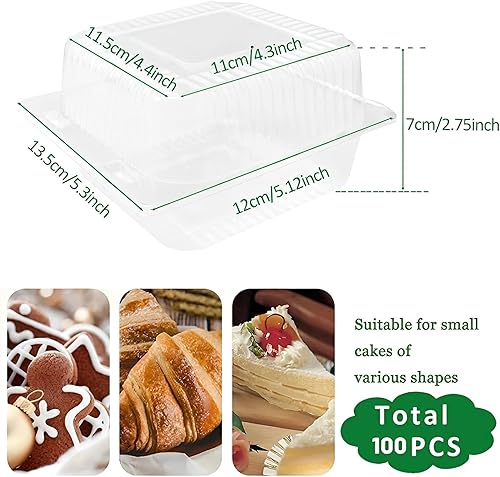 Lot de 100 boîtes à gâteaux individuelles en plastique transparent avec couvercle, empilables, triangulaires pour pâtisserie, salade, gâteaux (sandwich) - Nail Gallerys