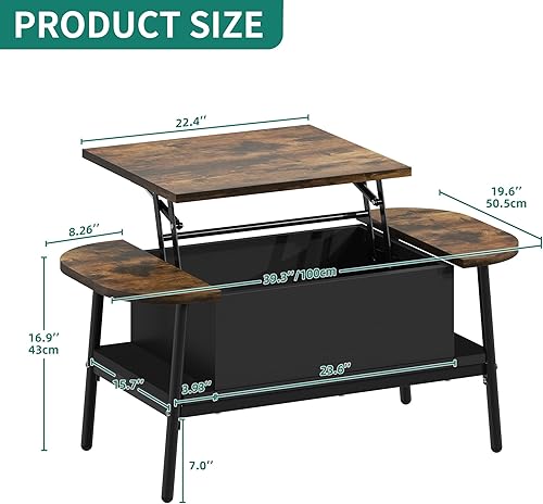 YITAHOME Table basse avec plateau élévateur, table de salon réglable en hauteur avec compartiment de rangement caché, table d'appoint elliptique avec espace de rangement pour la maison, le bureau, les - Nail Gallerys