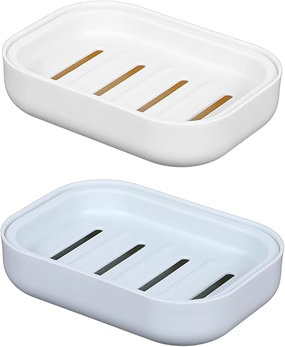 Ptwola Lot de 2 porte-savons en plastique à double couche pour salle de sport, camping, douche, salle de bain, articles de toilette, cuisine, nettoyage facile - Nail Gallerys