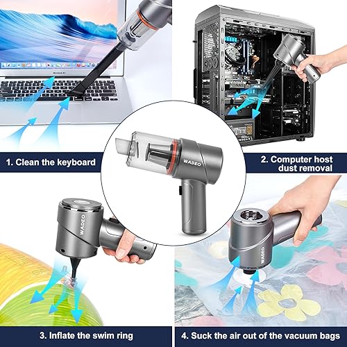 WADEO 15000PA Mini Aspirateur à Main sans Fil, 3 in 1 Aspirateur de Voiture avec Moteur Brushless et Filtre en Acier Inoxydable, Aspirateur Portable Humide-Sec pour Voiture, Maison, Bureau - Nail Gallerys