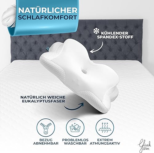 Glückstoff® Taie d'oreiller pour Oreiller Orthopédique [Con EFECTO FRÍO Y CALOR] en Fibre de Bambou et Spandex | Doux & Moelleux | Housse de Remplacement | Blanc | Version: Allrounder - Nail Gallerys