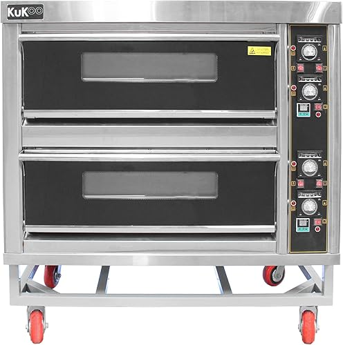 KUKOO Four à Pizza Professionnel en Acier Inoxydable, Four Pâtissier Electrique à 2 Etages, Soles en Pierre Réfractaire, Plateaux de cuisson et Pelle à Pizza Offerts 23908 - Nail Gallerys