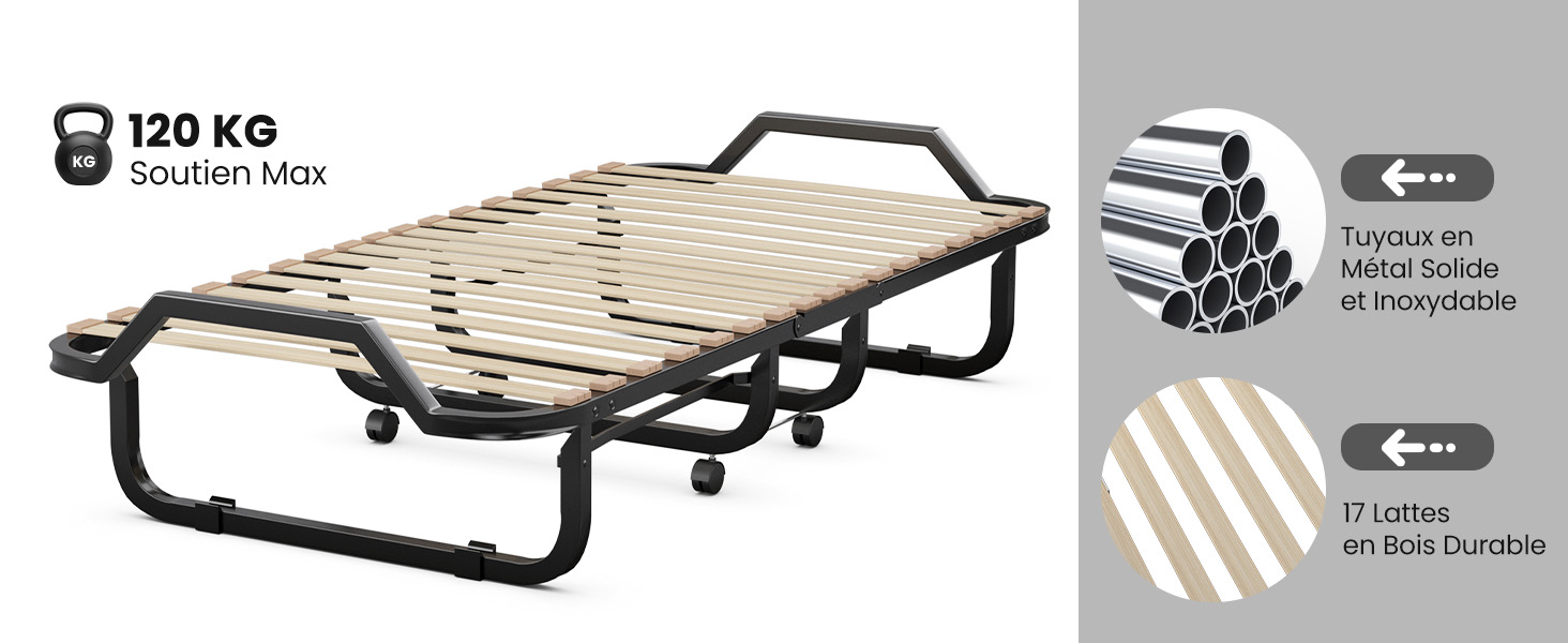 Lit Pliant 90x200 cm pour Adulte, Lit d'Appoint Pliable avec Matelas en Mousse à Mémoire de Forme