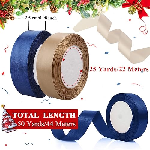 Ruban de Noël pour Emballage Cadeau, 2 Rolls Satin Ruban Rouge Vert Foncé pour l'artisanat, Large Rubans 25mm pour la Fabrication de Décorations de Mariage Couronne Gâteau d'arbre de Noël (45 M) - Nail Gallerys
