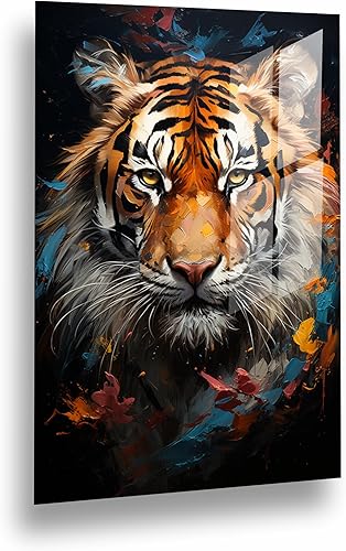Tableau mural de qualité supérieure - En verre acrylique - Motif tigre - Pas sur toile - Tableau mural moderne XXL - Décoration murale design abstrait - 90 x 60 cm - Nail Gallerys