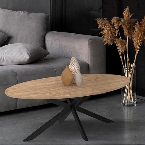 IDMarket - Table Basse Ovale Alix 110 cm Pied araignée Bois et Noir - Nail Gallerys