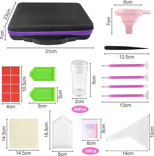 Relota 5D Diamond Painting Accessoires Boite de Rangement, 60 Emplacements Diamant Broderie Box avec Entonnoir, Autocollants, Antichoc Boîtes d'Accessoires de Peinture au Diamant pour DIY Craft - Nail Gallerys