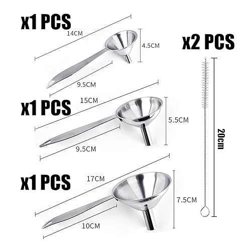 3 Funnels à Longue Poignée en Acier Inoxydable, 2 Brosses de Nettoyage, Pour Remplir des Bouteilles ou des Conteneurs, Pratiques à Longue Poignée - Nail Gallerys