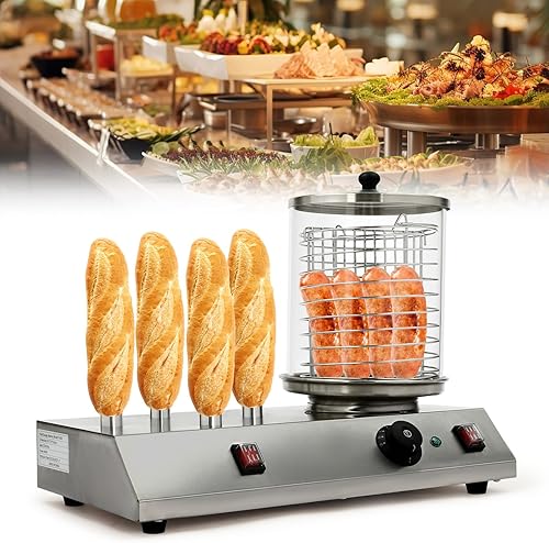 Hot Dog Maker Machine électrique 494 W avec 4 barres chauffantes en aluminium, chauffe-saucisses en acier, chauffe-saucisses pour maison, restaurant, fête, régulateur de température 30 à 100 °C - Nail Gallerys